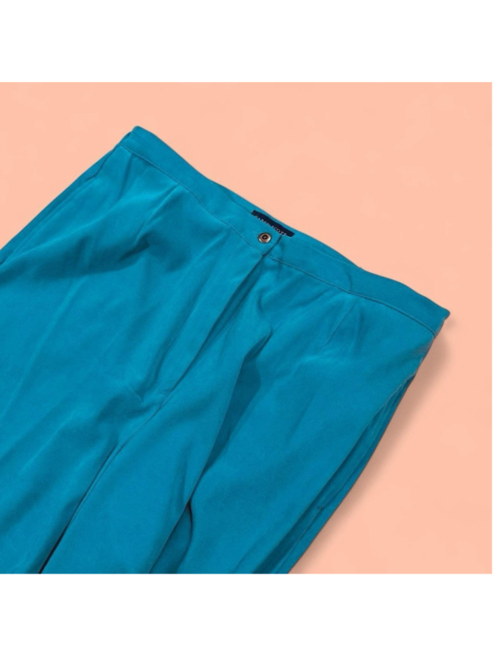 Vintage 90s Karen Scott Pants XL High Rise Straight Leg Casual Preppy Teal Artsy - Picture 2 of 6